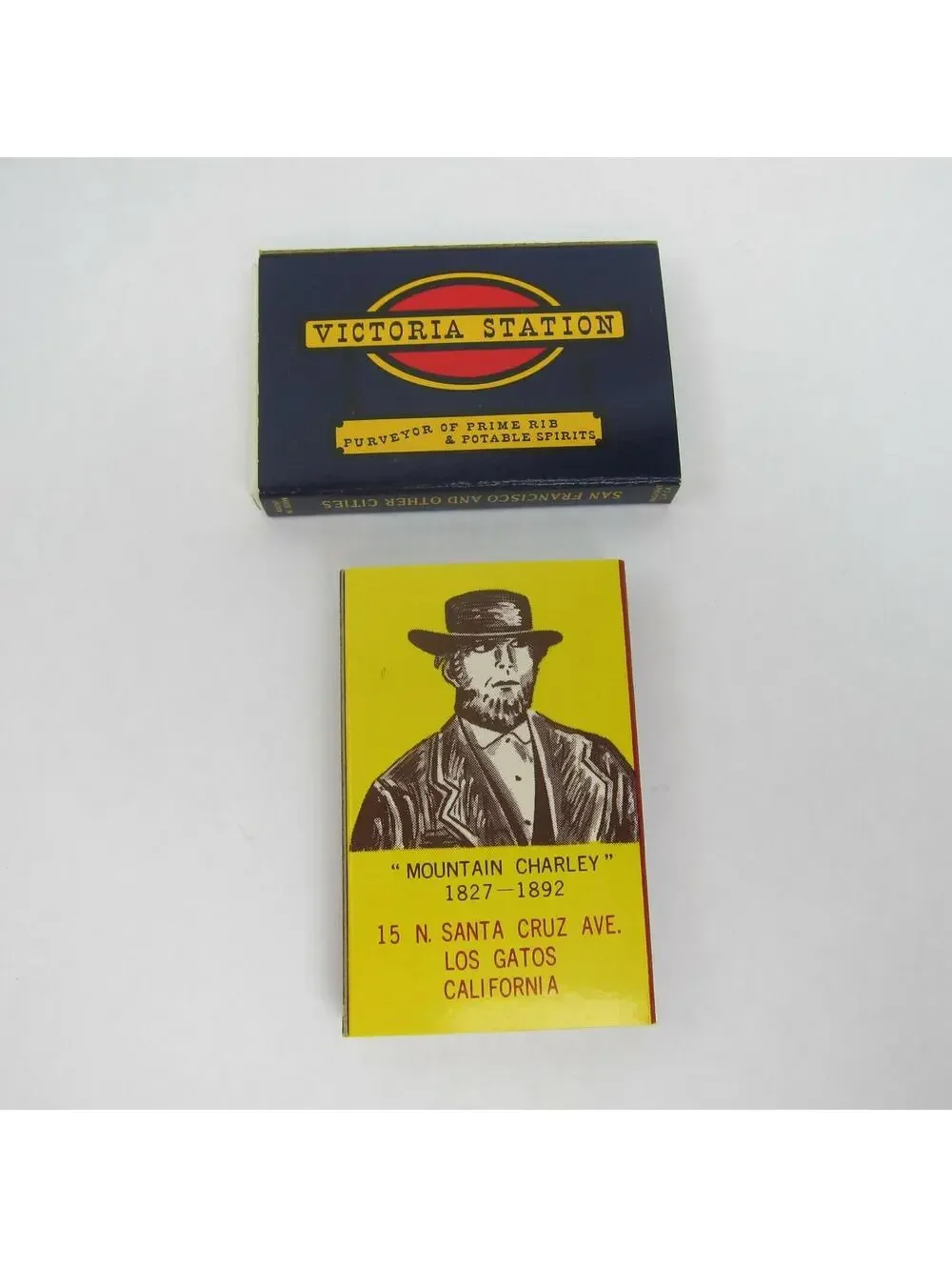2 Vintage Matchboxes Victoria Station Mountain Charleys Saloon California Match